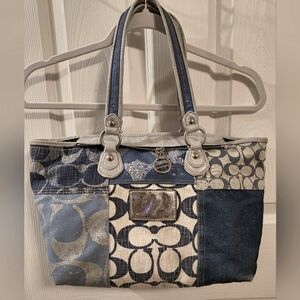 COACH Poppy Denim Patchwork Tote/Satchel